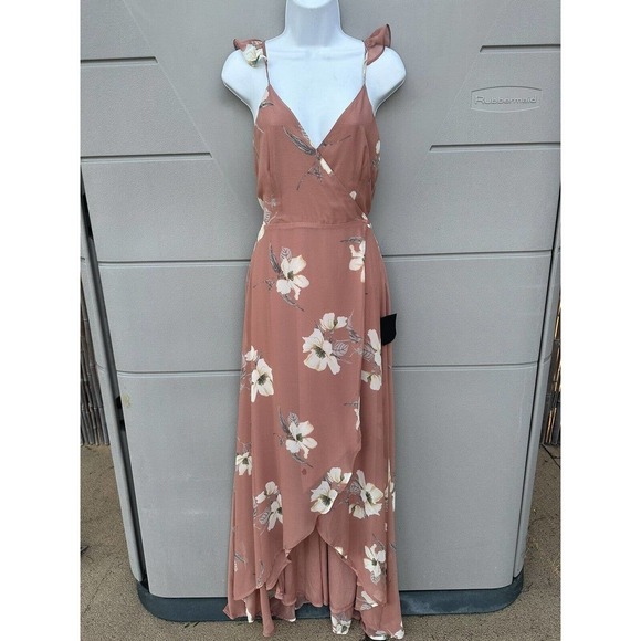 Lulus All Mine Rusty Rose Floral Print High-Low Wrap Maxi Dress Small New!! - Picture 10 of 16